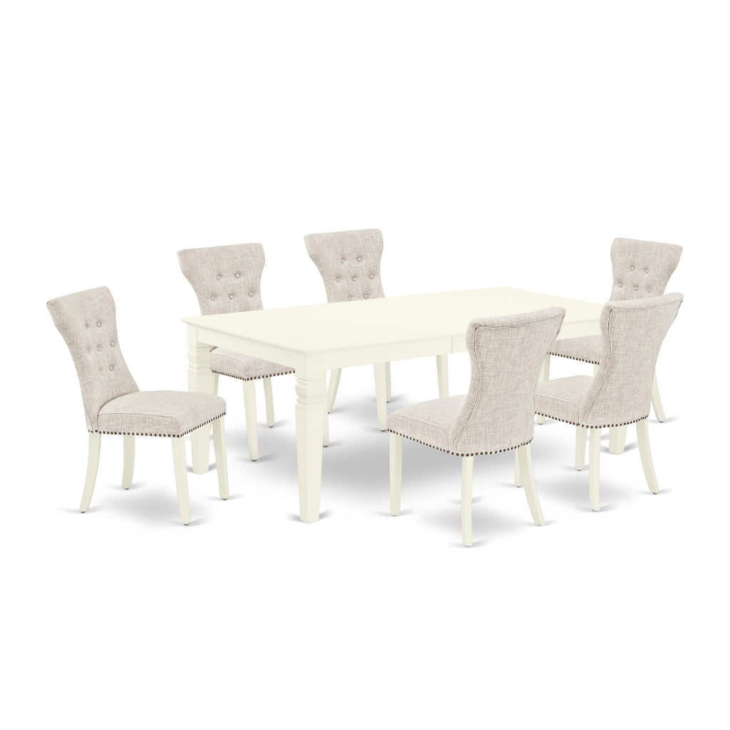 Reimagined Dining Set LGGA7-ALL-QE Expandable Table with Butterfly Leaf and 6 Taupe Linen-Upholstered Chairs, 42x84 in Linen White