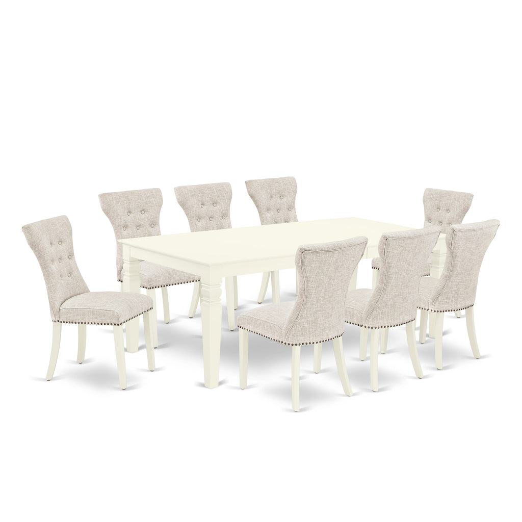 LGGA9-WWG-TA 9-Piece Dining Set with Extendable Table & Linen Chairs, Classic White, 42x84