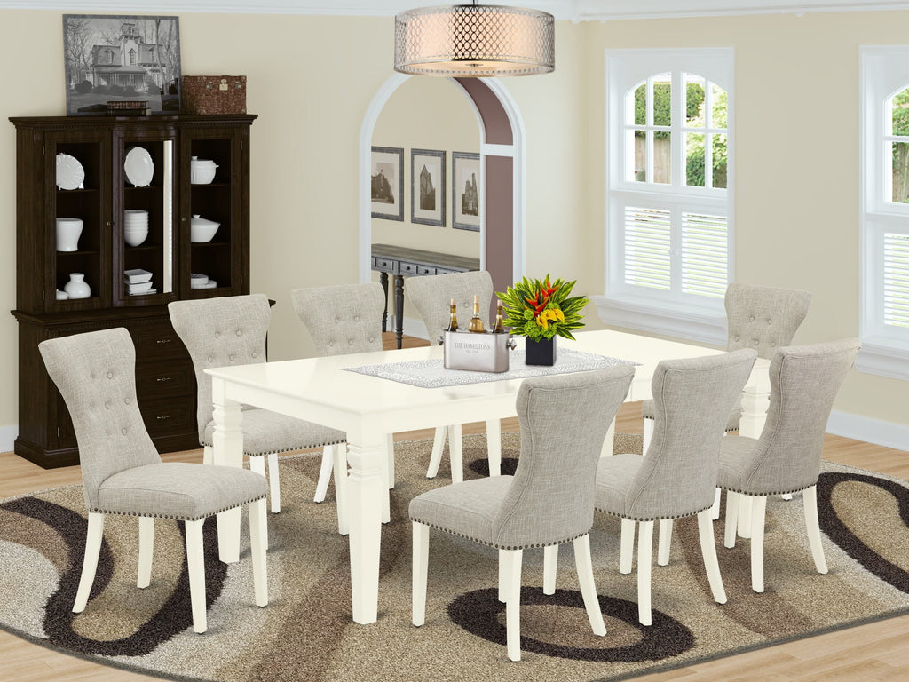 LGGA9-WWG-TA 9-Piece Dining Set with Extendable Table & Linen Chairs, Classic White, 42x84