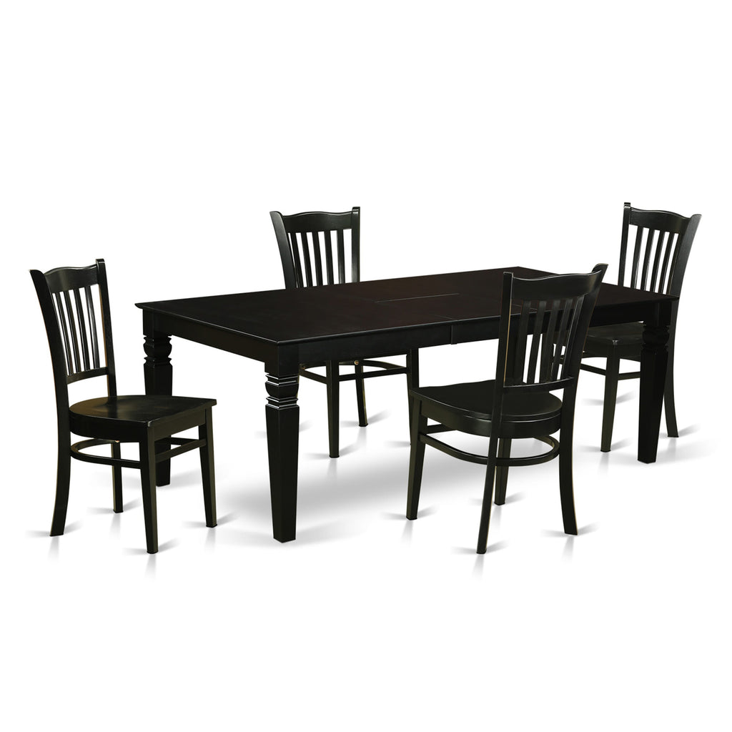LGGR5-6TC-6 Stylish 5-Piece Dining Set with Rectangular Table & 4 Chairs, Versatile Black Design