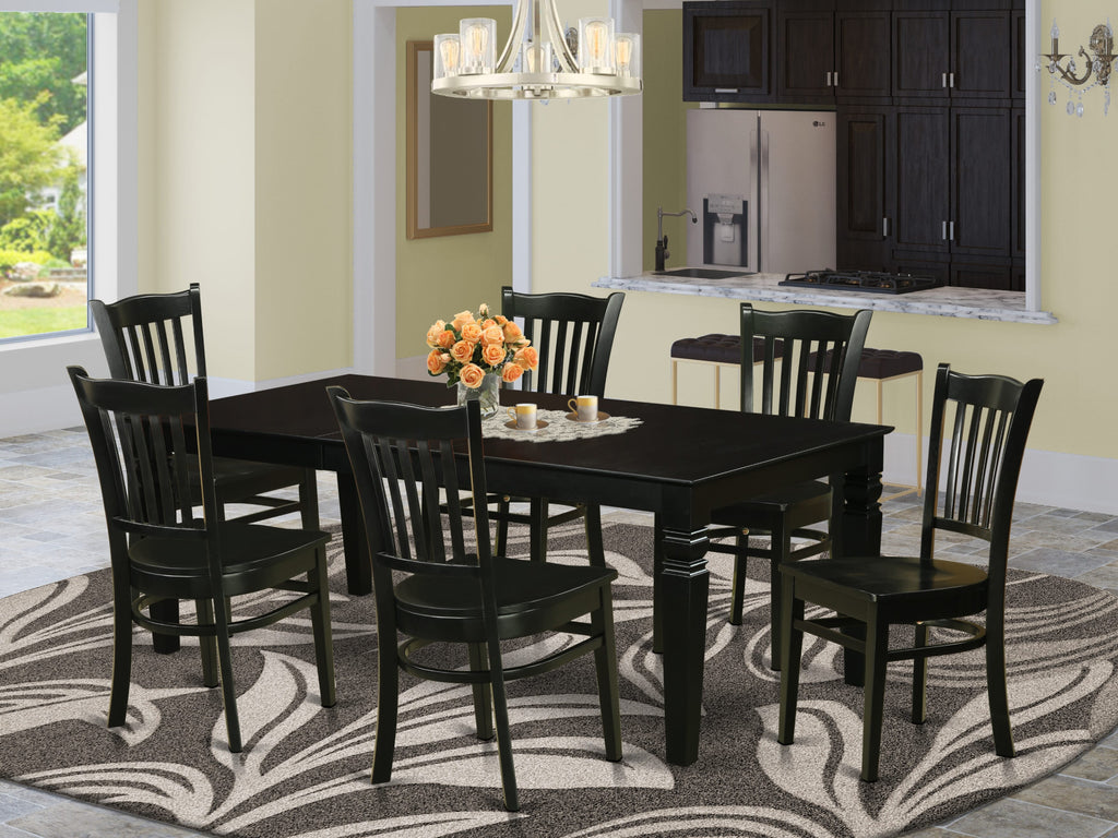 LGGR7-Q0F-0  Seven-Piece Set with Rectangular Table, Butterfly Extension & Six Seats in Sleek Onyx, 42x84 In.