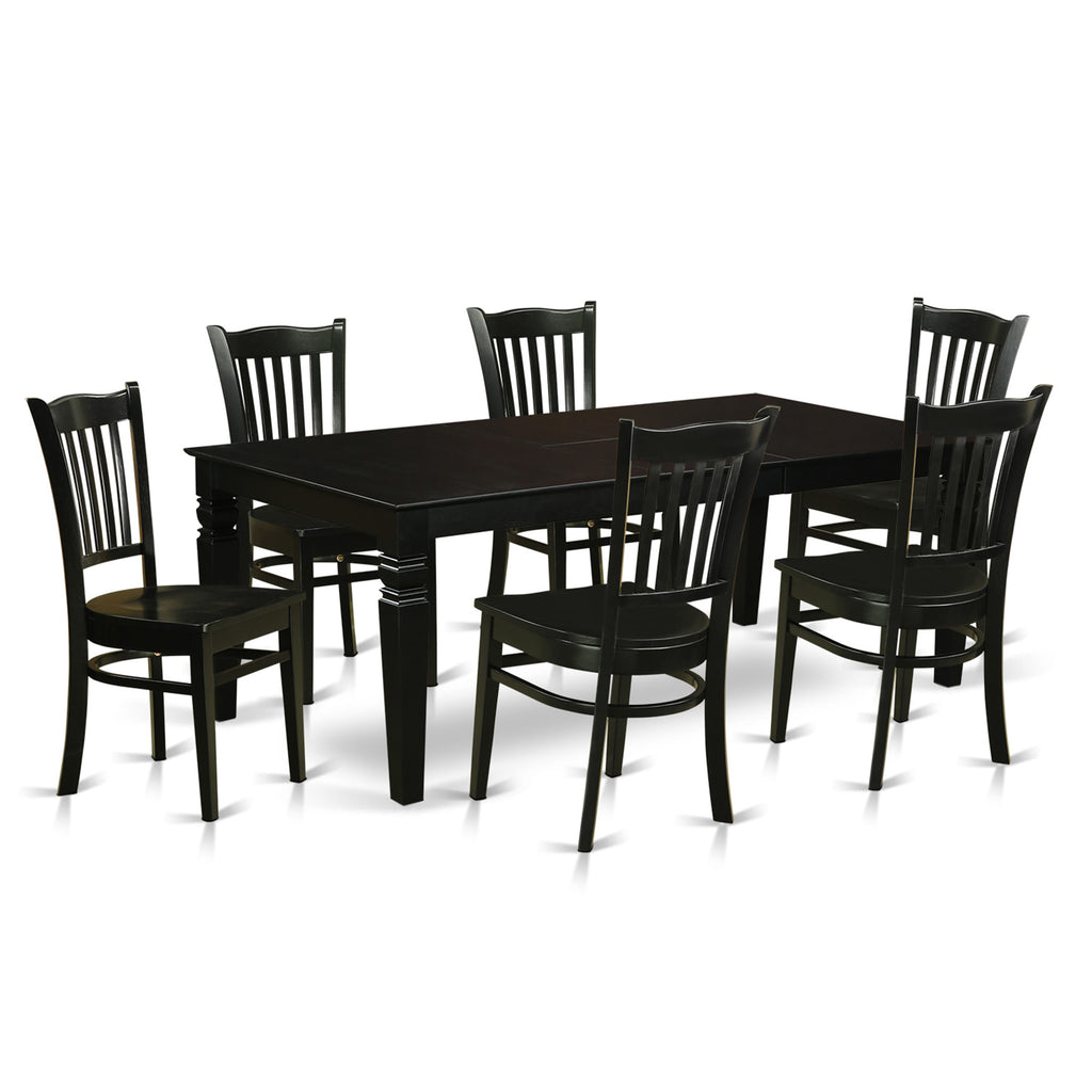 LGGR7-Q0F-0  Seven-Piece Set with Rectangular Table, Butterfly Extension & Six Seats in Sleek Onyx, 42x84 In.