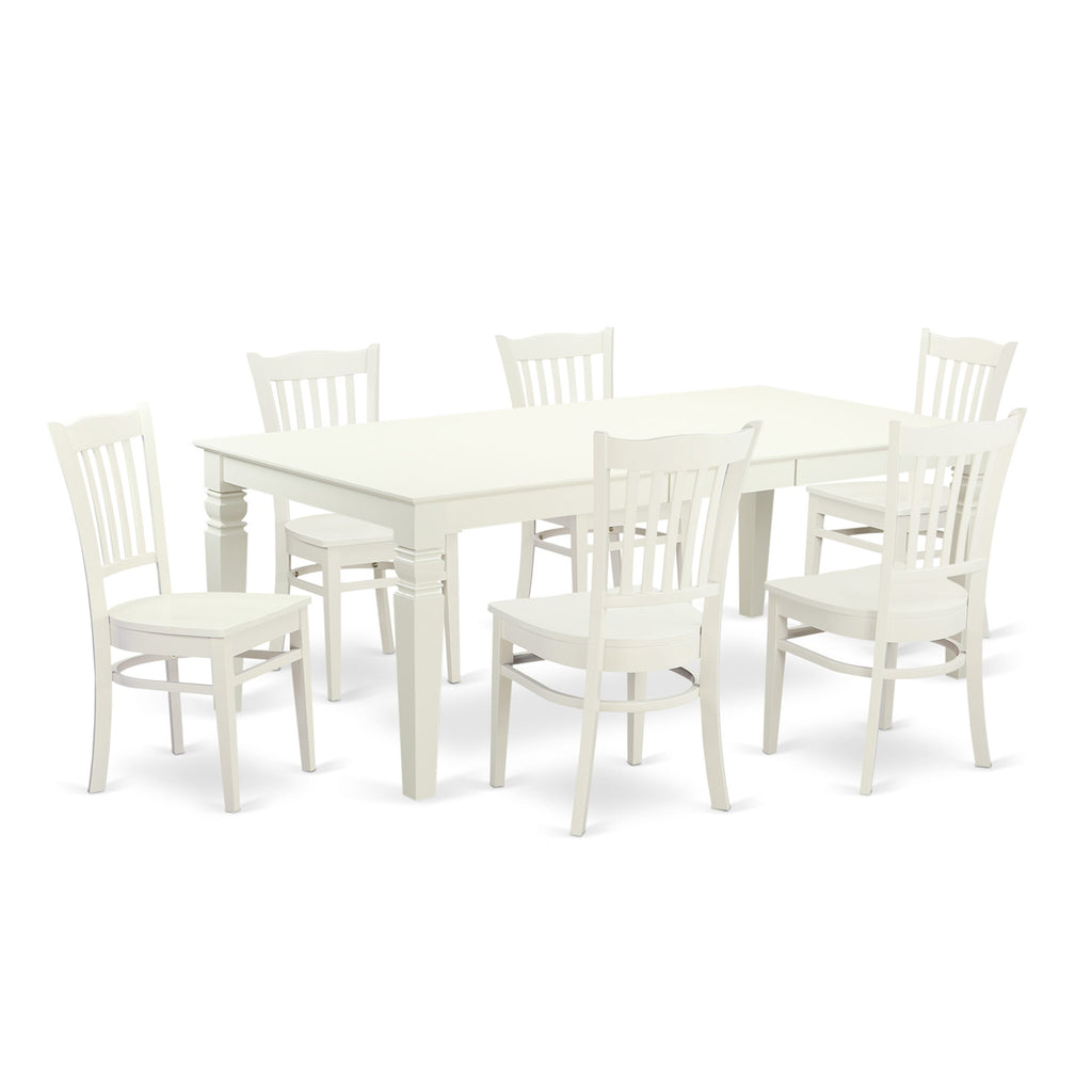 LGGR7-D7U-O 7 Piece Dining Ensemble with Expandable Table and 6 Sturdy Seat Chairs, 42x84 Linen Finish