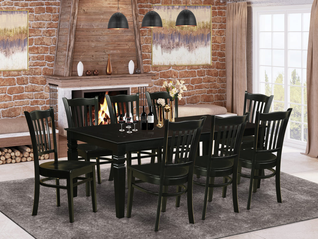 LGGR9-0E5-5 9 Pc Contemporary Wood Dining Ensemble W/ Butterfly Leaf Table & 8 Chairs, 42x84 Black