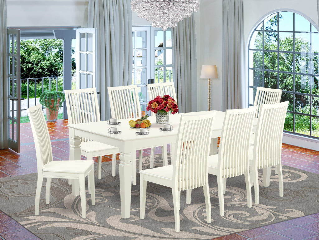 LGIP9-406-E 9 Set Dining Collection with Expanding Rectangle Table & 8 Chairs, 42x84 Inch, Ivory Finish