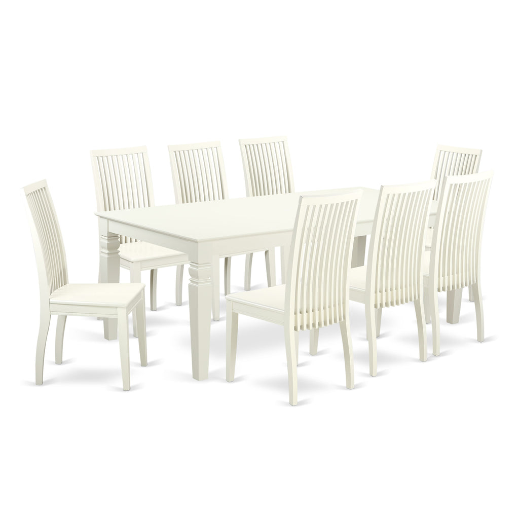LGIP9-406-E 9 Set Dining Collection with Expanding Rectangle Table & 8 Chairs, 42x84 Inch, Ivory Finish