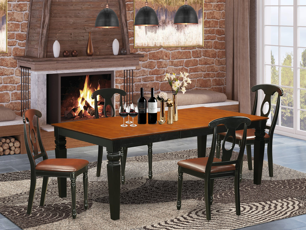 LGKE5-5JN-OQ 5-Piece Set with Rectangular Dining Table and Leaf, Faux Leather Chairs, 42x84 In., Black & Cherry