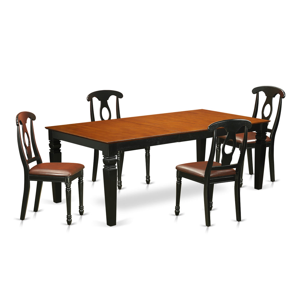 LGKE5-5JN-OQ 5-Piece Set with Rectangular Dining Table and Leaf, Faux Leather Chairs, 42x84 In., Black & Cherry