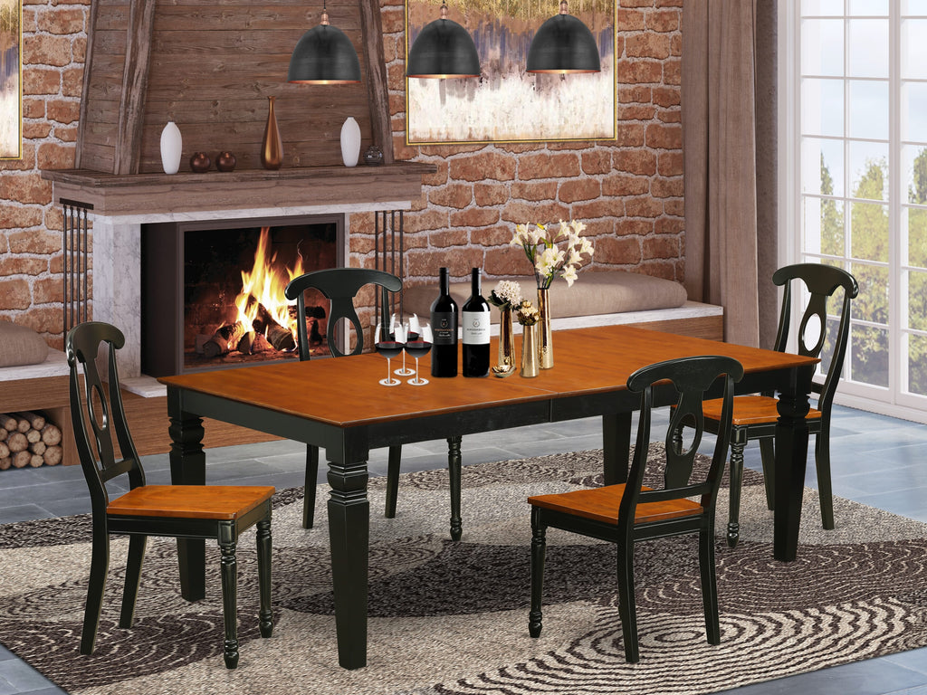 LGKE5-4J9-B - 5-Piece Dining Ensemble with Extendable Wooden Table & 4 Chairs, 42x84 Inch, Black & Cherry