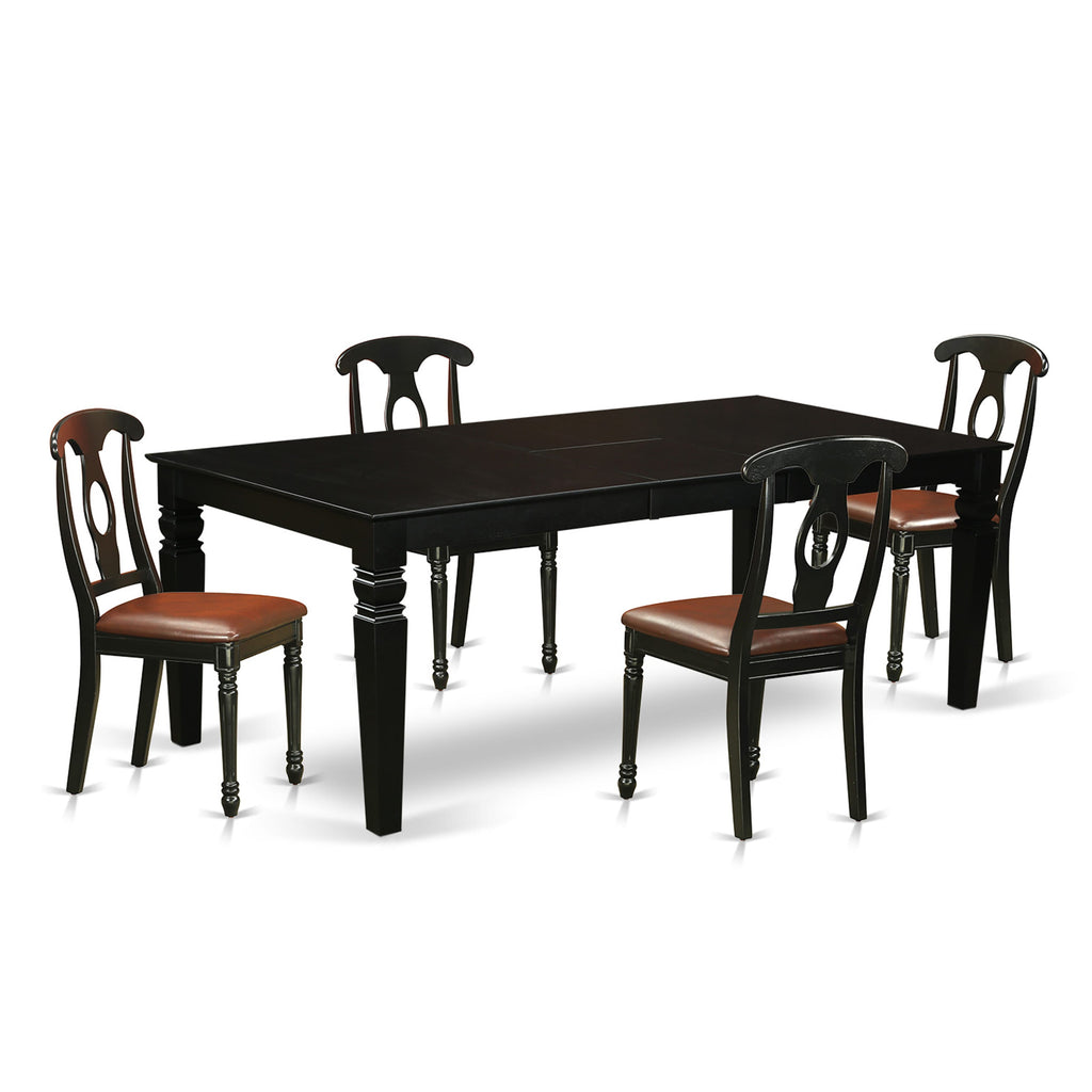 LGKE5-RI9-PJ 5-Piece Dining Ensemble Rectangle Table and 4 Faux Leather Chairs, 42x84 Black Design