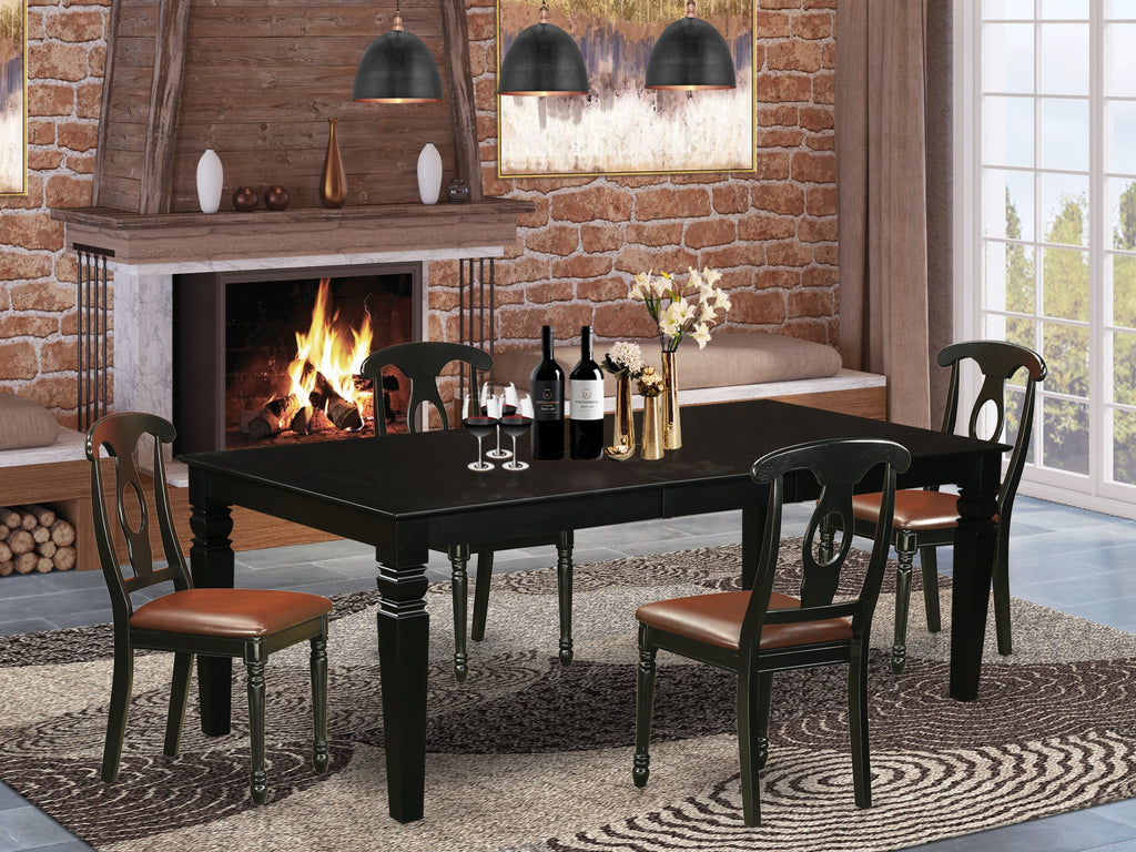 LGKE5-RI9-PJ 5-Piece Dining Ensemble Rectangle Table and 4 Faux Leather Chairs, 42x84 Black Design