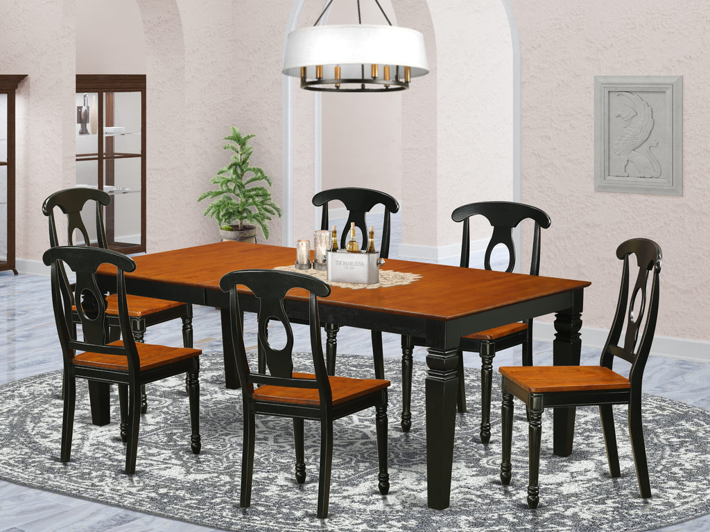 LGKE7-A2J-V Dining Ensemble 7-Piece Set with Expandable Rectangle Table and 6 Chairs, Black & Cherry Finish