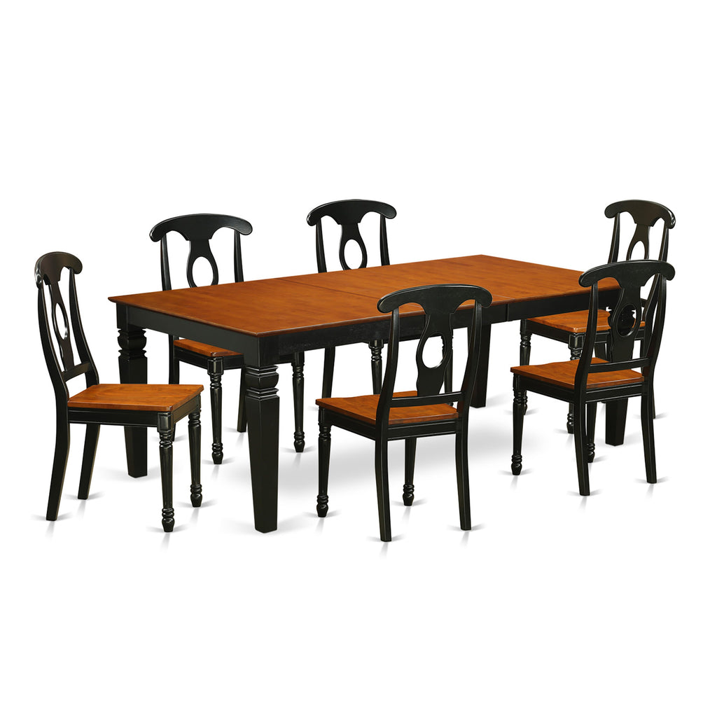 LGKE7-A2J-V Dining Ensemble 7-Piece Set with Expandable Rectangle Table and 6 Chairs, Black & Cherry Finish