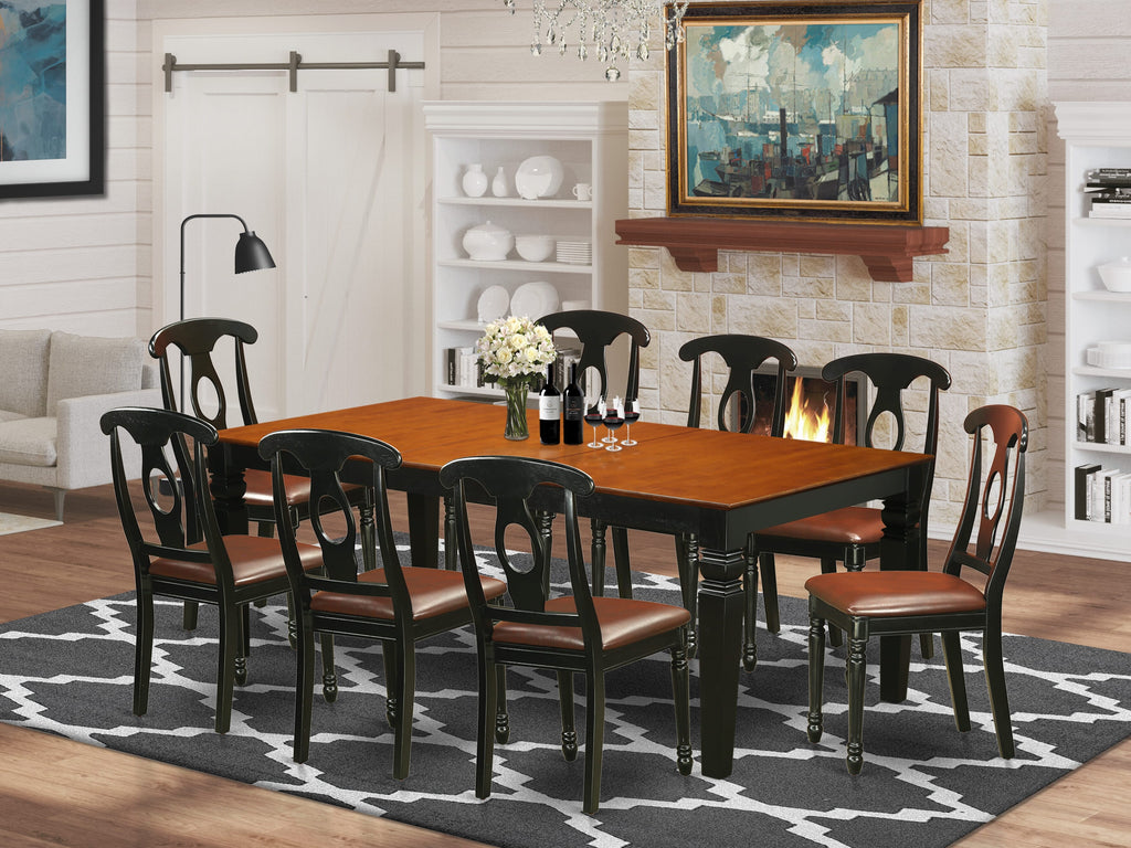 LGKE9-480-PE 9-Piece Rectangle Dining Collection with Extendable Table and 8 Leather Look Chairs, Black & Cherry 42 x 84