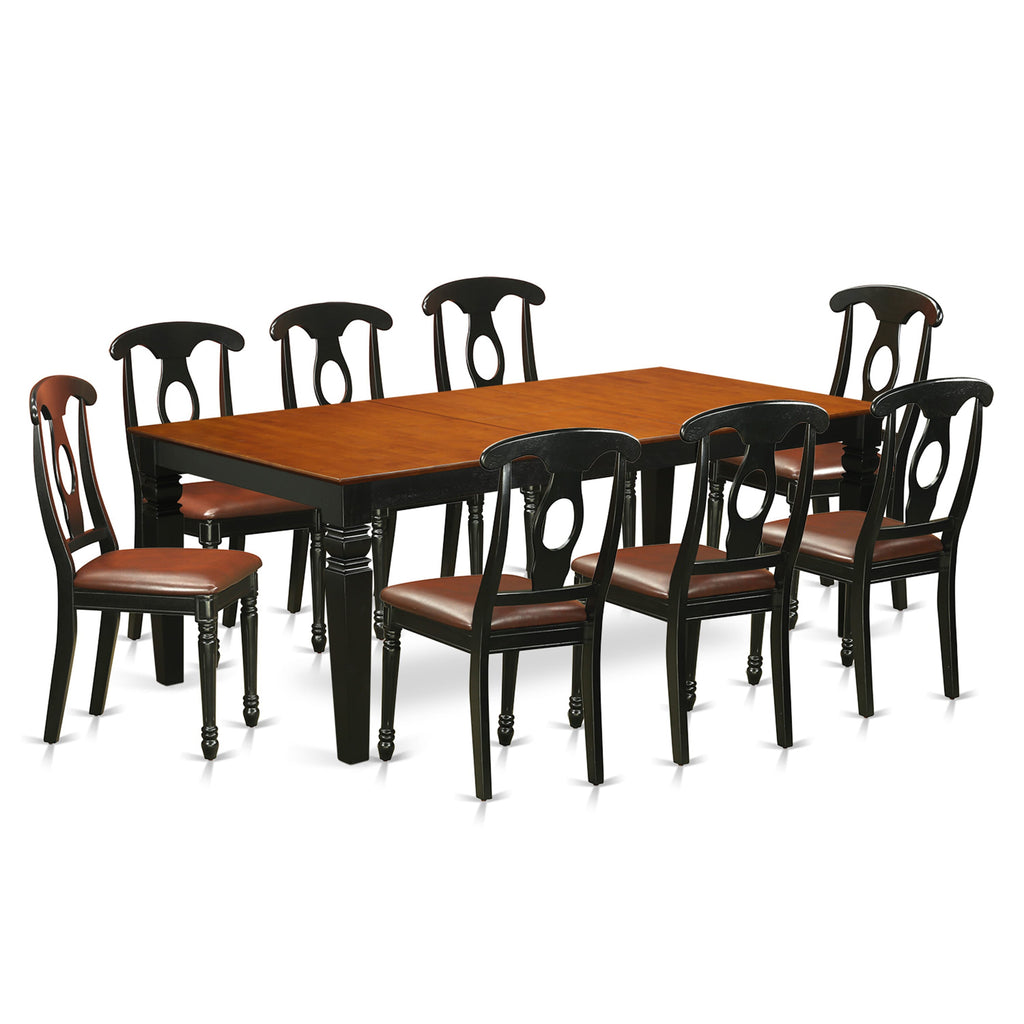 LGKE9-480-PE 9-Piece Rectangle Dining Collection with Extendable Table and 8 Leather Look Chairs, Black & Cherry 42 x 84