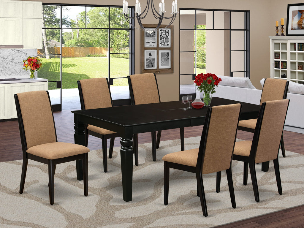 LGLA7-I18-CX Elegant Dining Ensemble 7-Piece Wood Table with Leaf & 6 Light Sable Chair Set