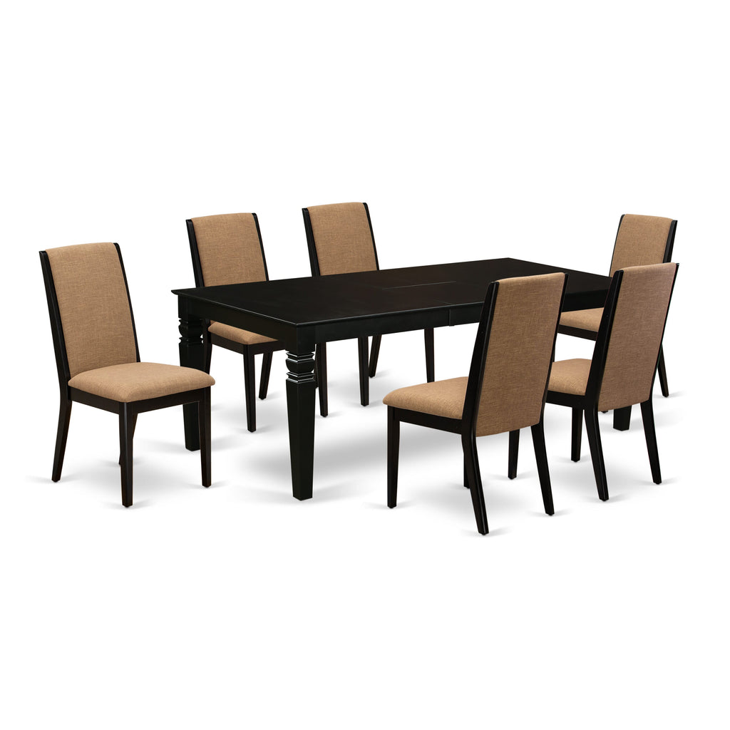 LGLA7-I18-CX Elegant Dining Ensemble 7-Piece Wood Table with Leaf & 6 Light Sable Chair Set