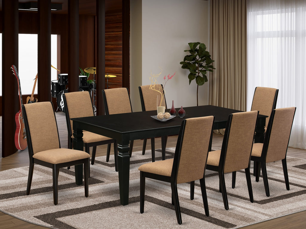 LGLA9-HMQ-I3 9-Piece Rectangle Dining Set with Butterfly Leaf and Upholstered Chairs in Light Sable Linen, 42x84