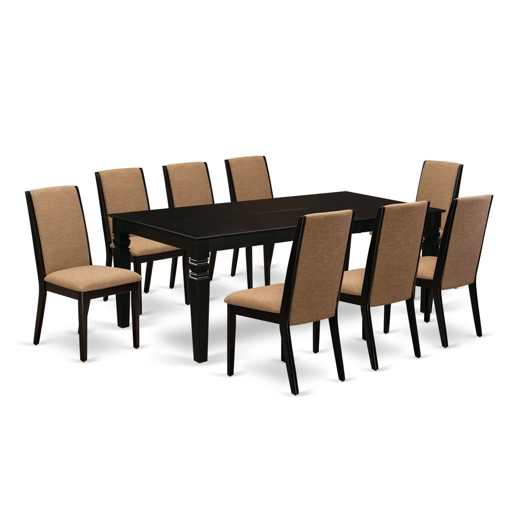 LGLA9-HMQ-I3 9-Piece Rectangle Dining Set with Butterfly Leaf and Upholstered Chairs in Light Sable Linen, 42x84