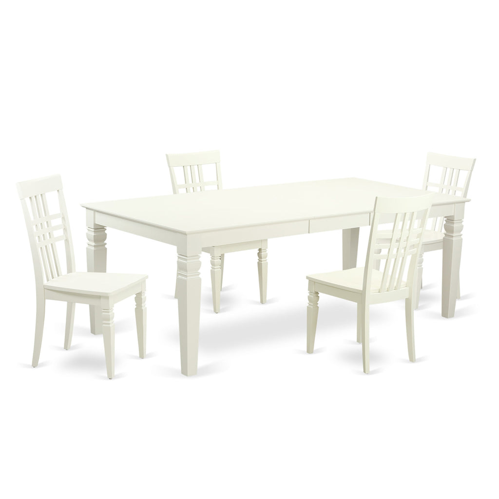 LGLG5-E0J-W 5-Piece Dining Ensemble Rectangular Table with Extension and 4 Chairs, Classic White