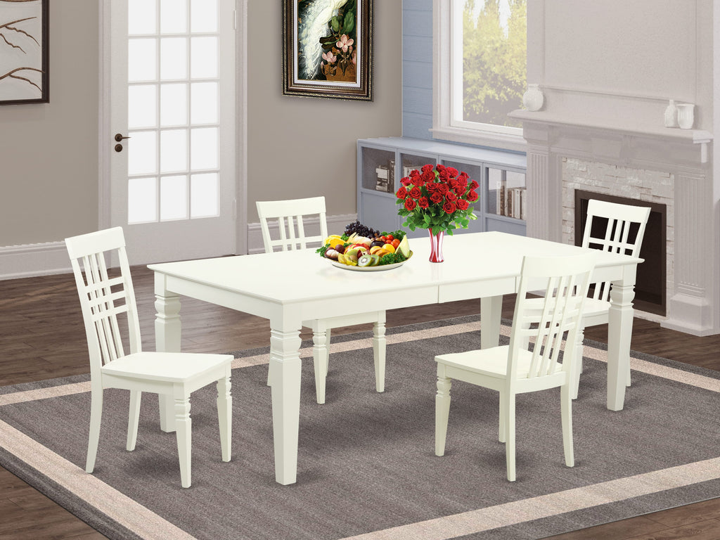 LGLG5-E0J-W 5-Piece Dining Ensemble Rectangular Table with Extension and 4 Chairs, Classic White