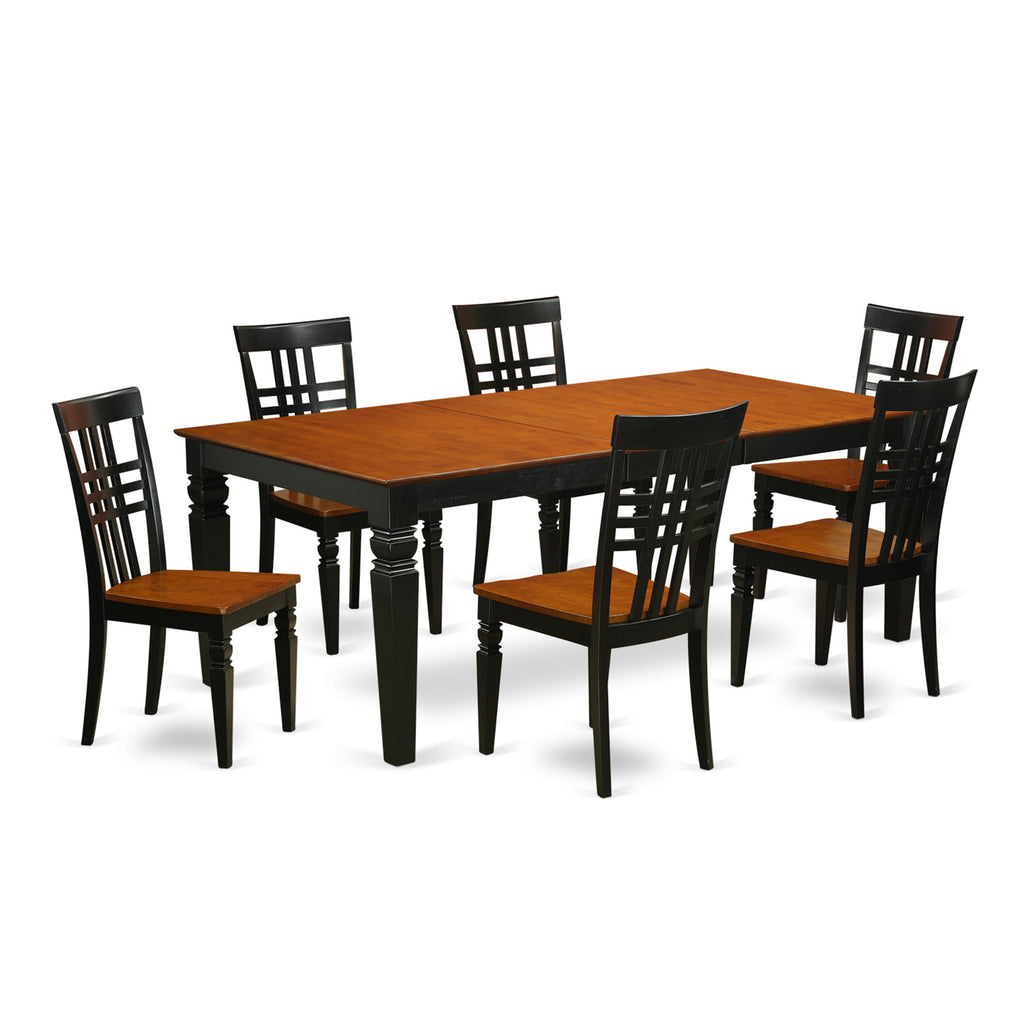LGLG7-5I7-5 7-Piece Dining Set with Extendable Table and Chairs, Black & Cherry Finish, 42x84 Inch