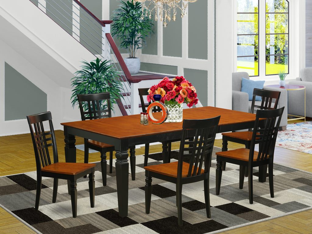 LGLG7-5I7-5 7-Piece Dining Set with Extendable Table and Chairs, Black & Cherry Finish, 42x84 Inch