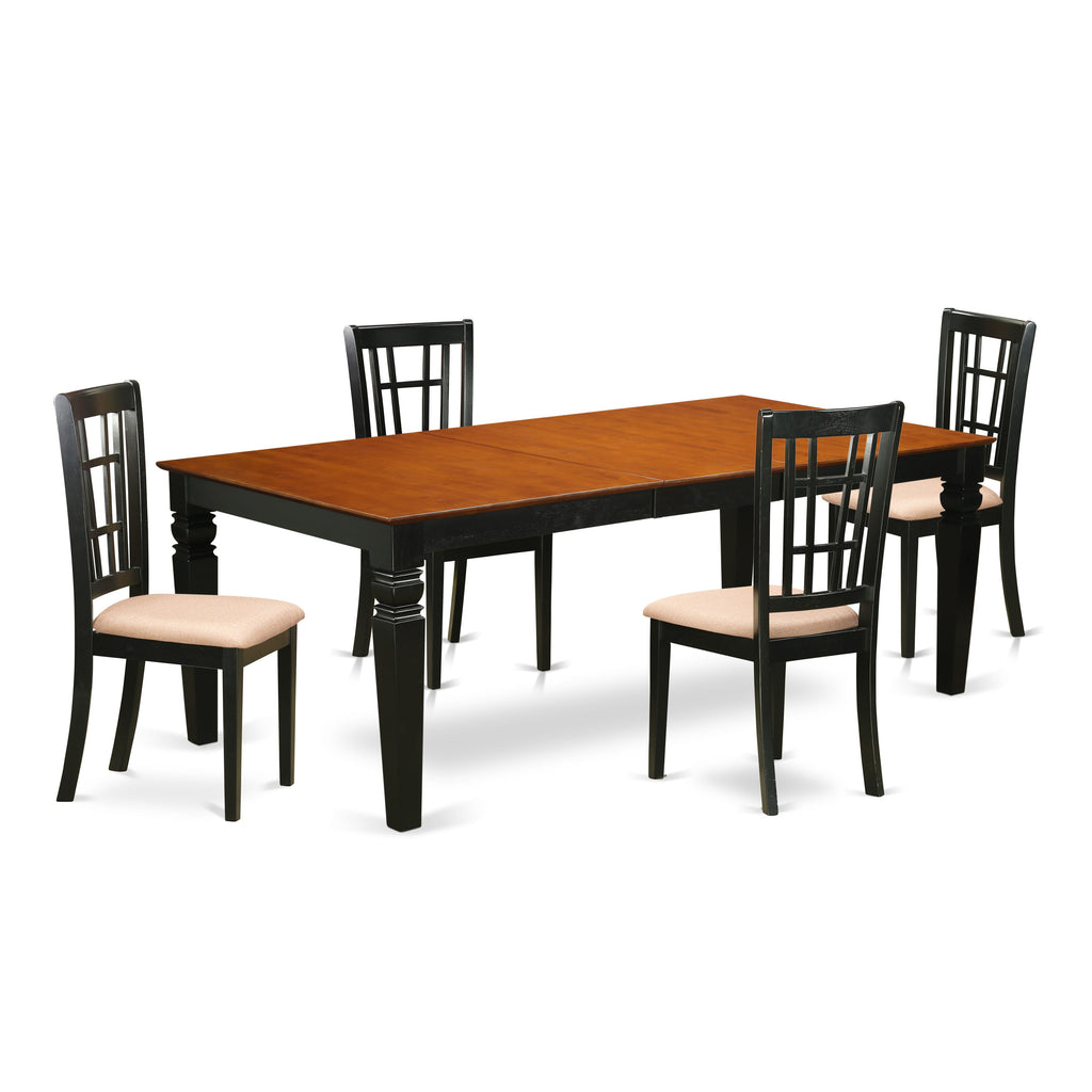 LGNI5-LJC-Q 5-Piece Dining Set - Expansive Rectangle Table with Butterfly Leaf & 4 Upholstered Chairs