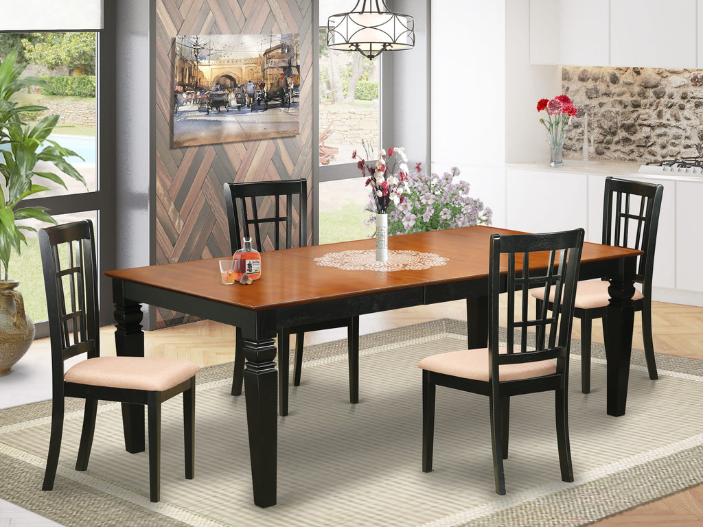 LGNI5-LJC-Q 5-Piece Dining Set - Expansive Rectangle Table with Butterfly Leaf & 4 Upholstered Chairs