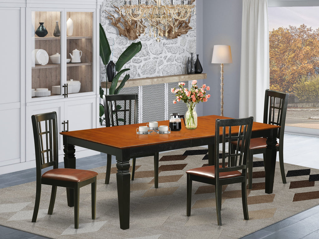 LGNI5-RBA-9X 5-Piece Rectangle Dining Ensemble with Leaf Extension & 4 Faux Leather Seats, Black & Cherry, 42x84