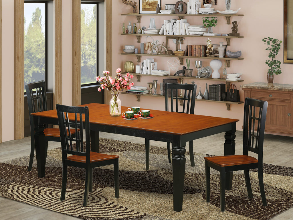LGNI5-7FK-A 5-Piece Dining Set with Butterfly Extension Table and 4 Chairs, 42x84, Black Cherry Elegance