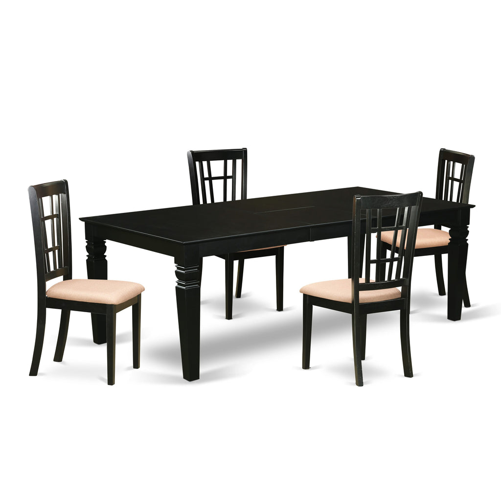 LGNI5-3BY-4 Stylish 5-Piece Dining Ensemble with Rectangle Table and Upholstered Chairs for Four