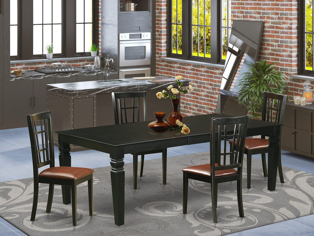 LGNI5-2LJ-UX 5-Piece Dining Set with Butterfly Leaf Table and 4 Faux Leather Chairs, Black - 42x84