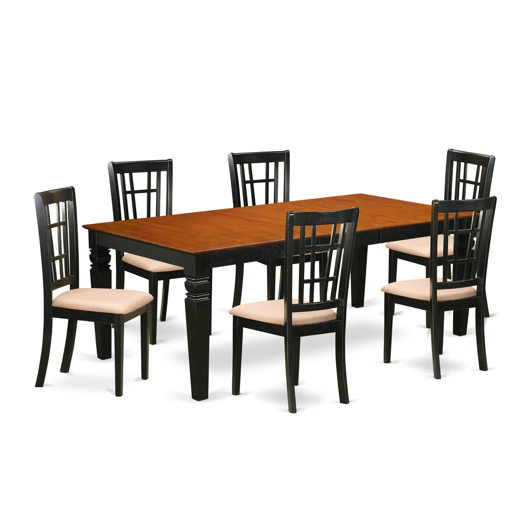 LGNI7-KEO-J Deluxe 7-Piece Dining Ensemble with Rectangle Table, Extended Leaf & Six Elegant Chairs