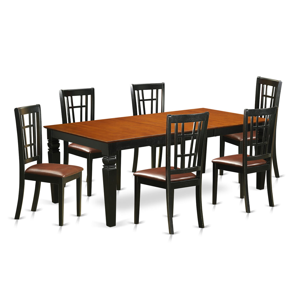 LGNI7-V8M-LZ Exquisite 7-Piece Rectangular Dining Set with Butterfly Leaf and 6 Upholstered Chairs in Black & Cherry, 42x84 Inch