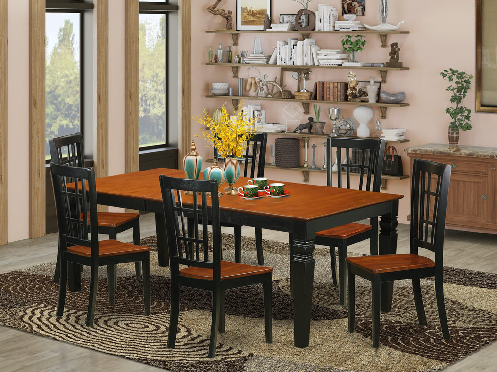 Dining Ensemble LGNI7-3LW-7 7 Piece Set with Expansive Rectangular Table & 6 Chairs, Black Cherry Finish