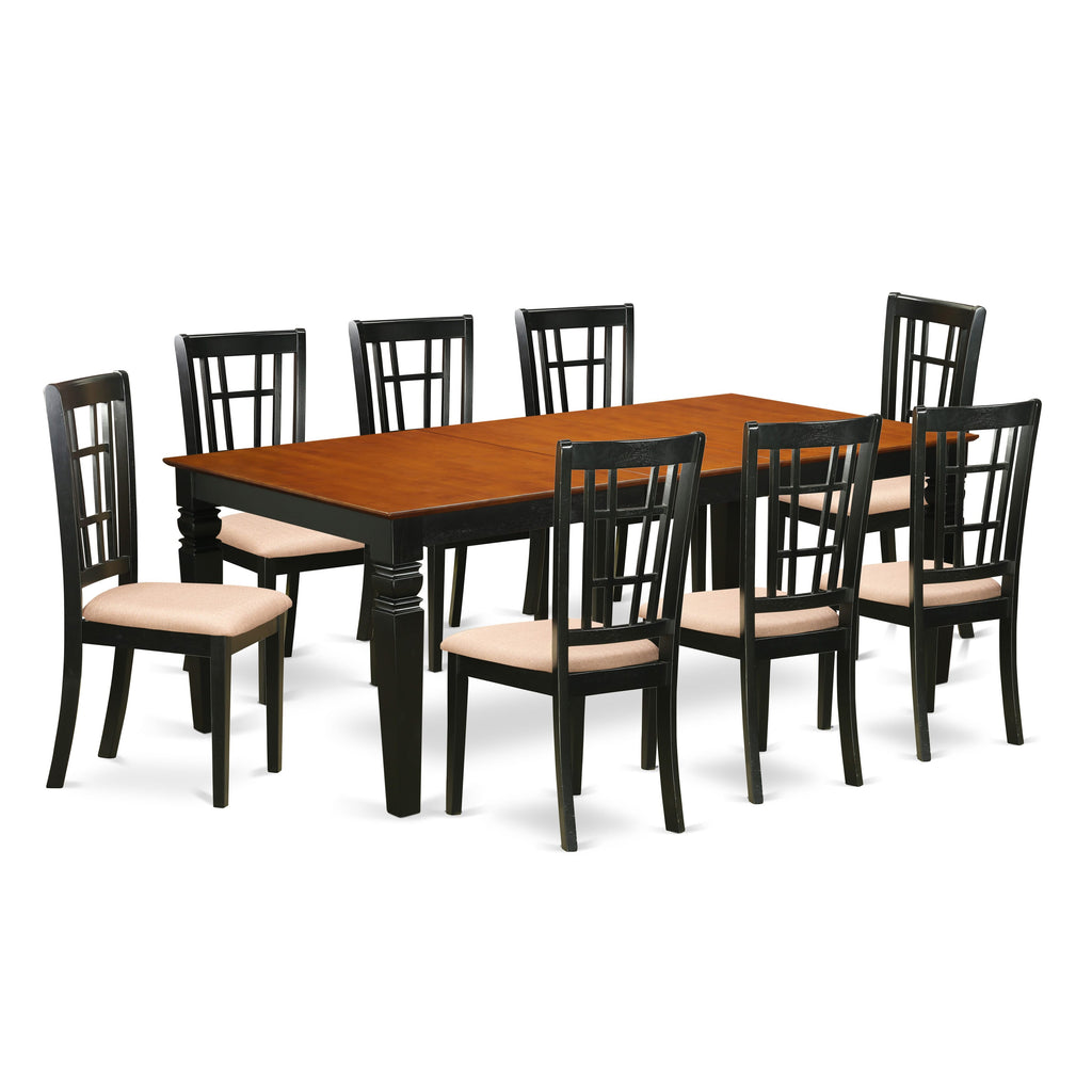 LGNI9-JYB-F 9-Piece Dining Ensemble with Rectangular Expandable Table and Upholstered Chairs, Black & Cherry Finish