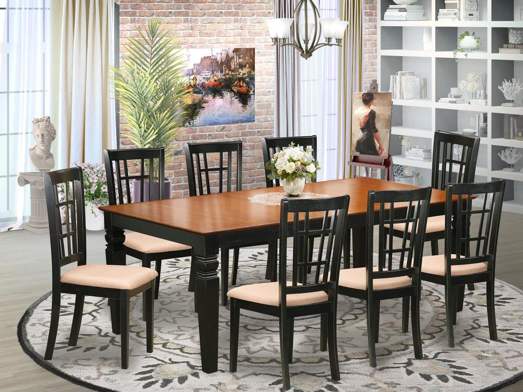 LGNI9-JYB-F 9-Piece Dining Ensemble with Rectangular Expandable Table and Upholstered Chairs, Black & Cherry Finish