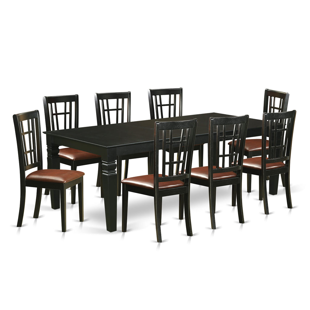 LGNI9-IYC-7N 9-Piece Dining Ensemble with Butterfly Leaf Table & 8 Upholstered Seats, 42x84 In, Midnight Shade