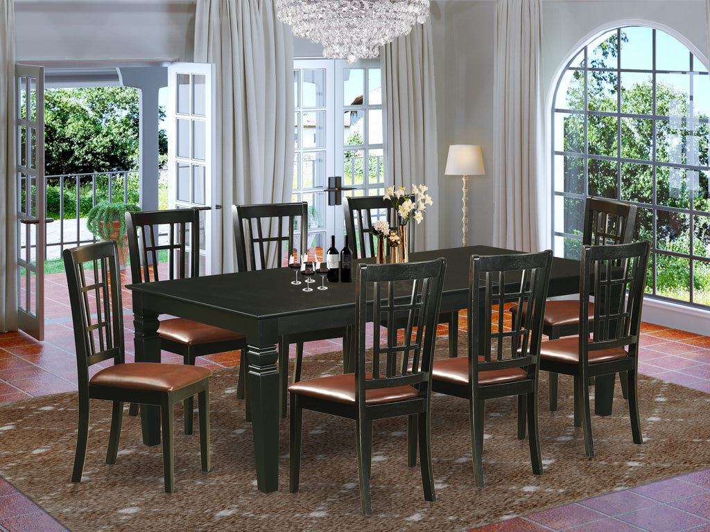 LGNI9-IYC-7N 9-Piece Dining Ensemble with Butterfly Leaf Table & 8 Upholstered Seats, 42x84 In, Midnight Shade