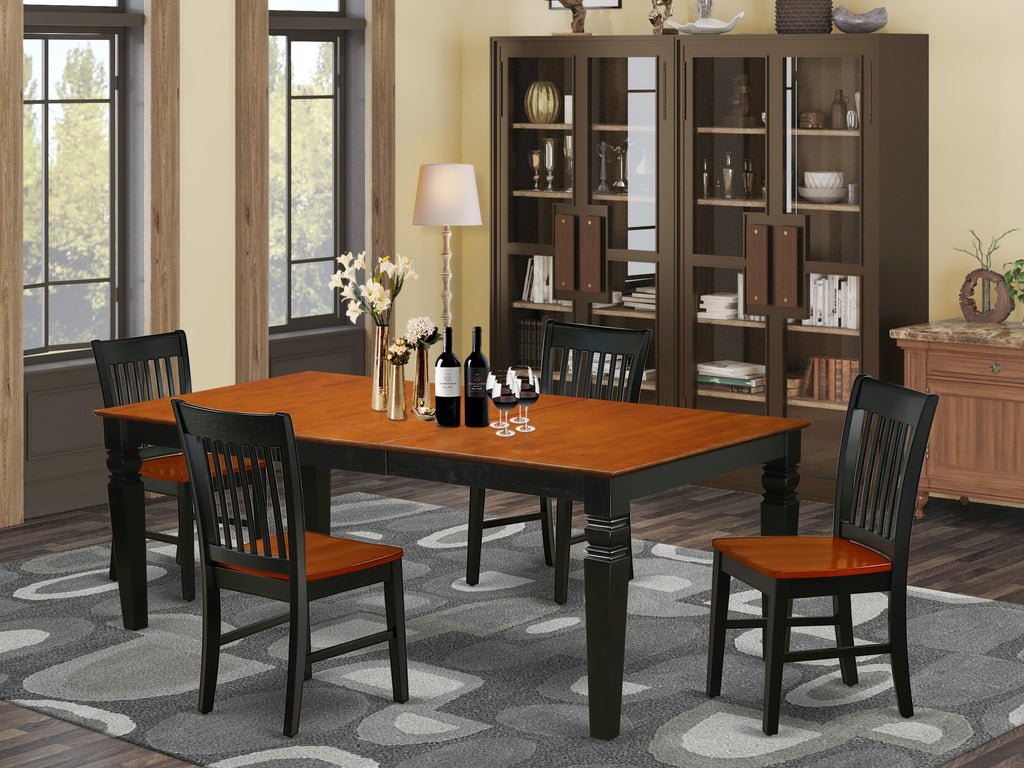 Elegant Dining Set LGNO5-GY8-R Five-Piece Expandable Rectangle Table with Four Stylish Chairs, Black & Cherry