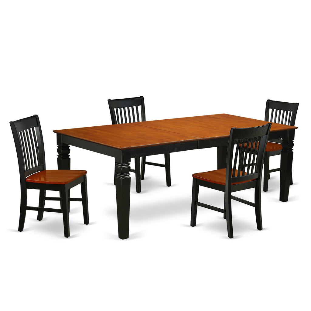 Elegant Dining Set LGNO5-GY8-R Five-Piece Expandable Rectangle Table with Four Stylish Chairs, Black & Cherry