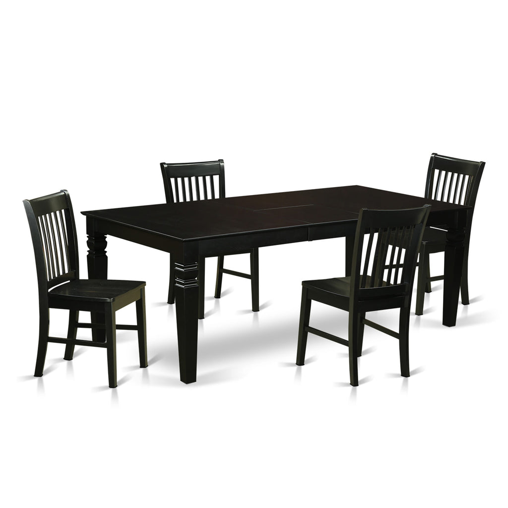 Dining Set LGNO5-8PI-T 5-Piece Rectangle Butterfly Leaf Table with Chairs, Black 42x84