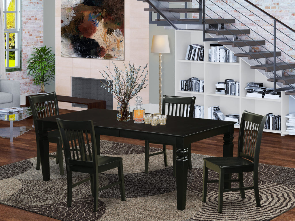 Dining Set LGNO5-8PI-T 5-Piece Rectangle Butterfly Leaf Table with Chairs, Black 42x84