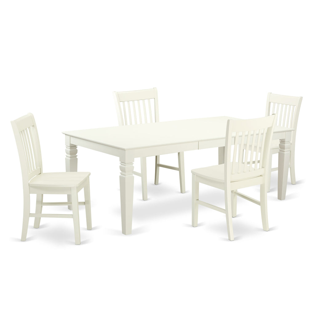 LGNO5-EX0-5 Spacious Dining Ensemble with Expanding Table & Chairs, 42x84 in Snowy Finish