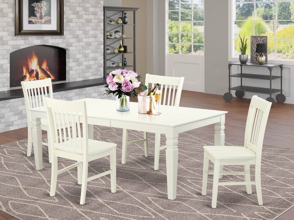 LGNO5-EX0-5 Spacious Dining Ensemble with Expanding Table & Chairs, 42x84 in Snowy Finish