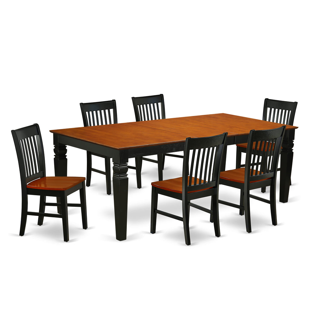 LGNO7-DV4-S 7-Piece Dining Ensemble Featuring Rectangular Table with Butterfly Leaf and Six Chairs, Black & Cherry, 42x84 Inch Dining Set