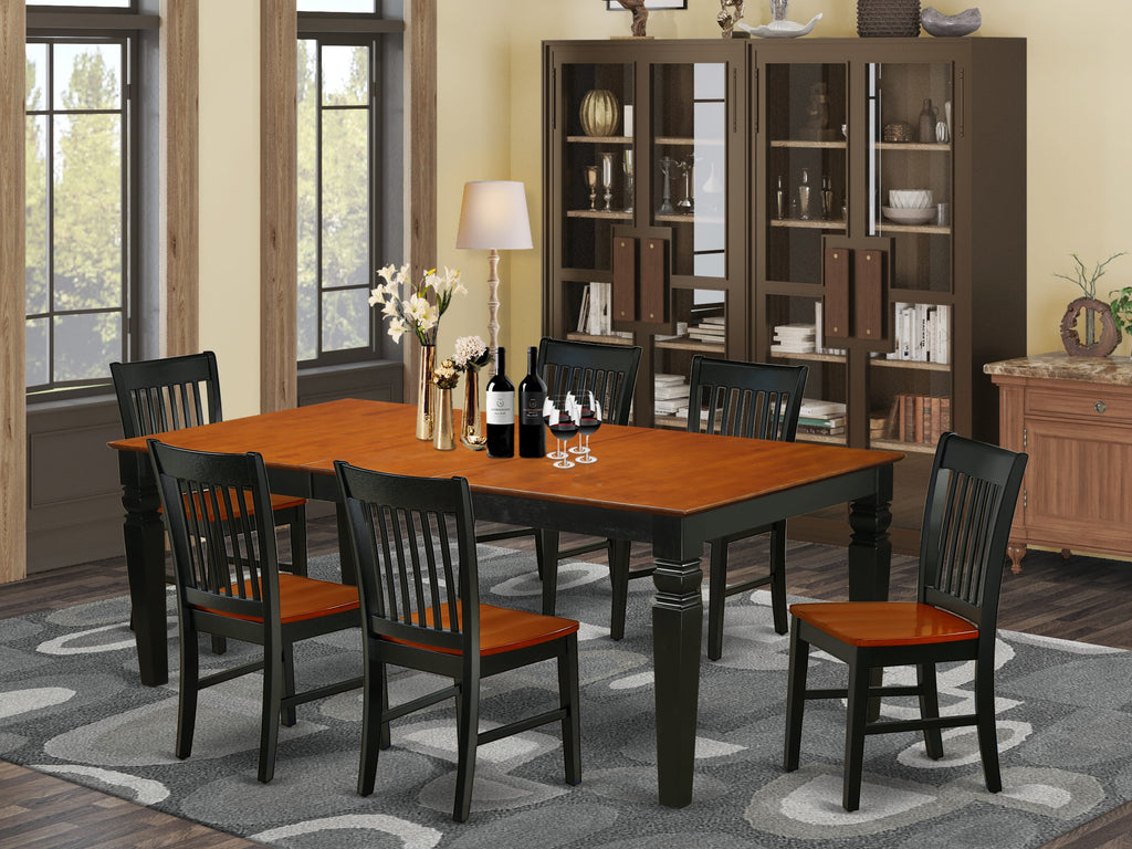 LGNO7-DV4-S 7-Piece Dining Ensemble Featuring Rectangular Table with Butterfly Leaf and Six Chairs, Black & Cherry, 42x84 Inch Dining Set