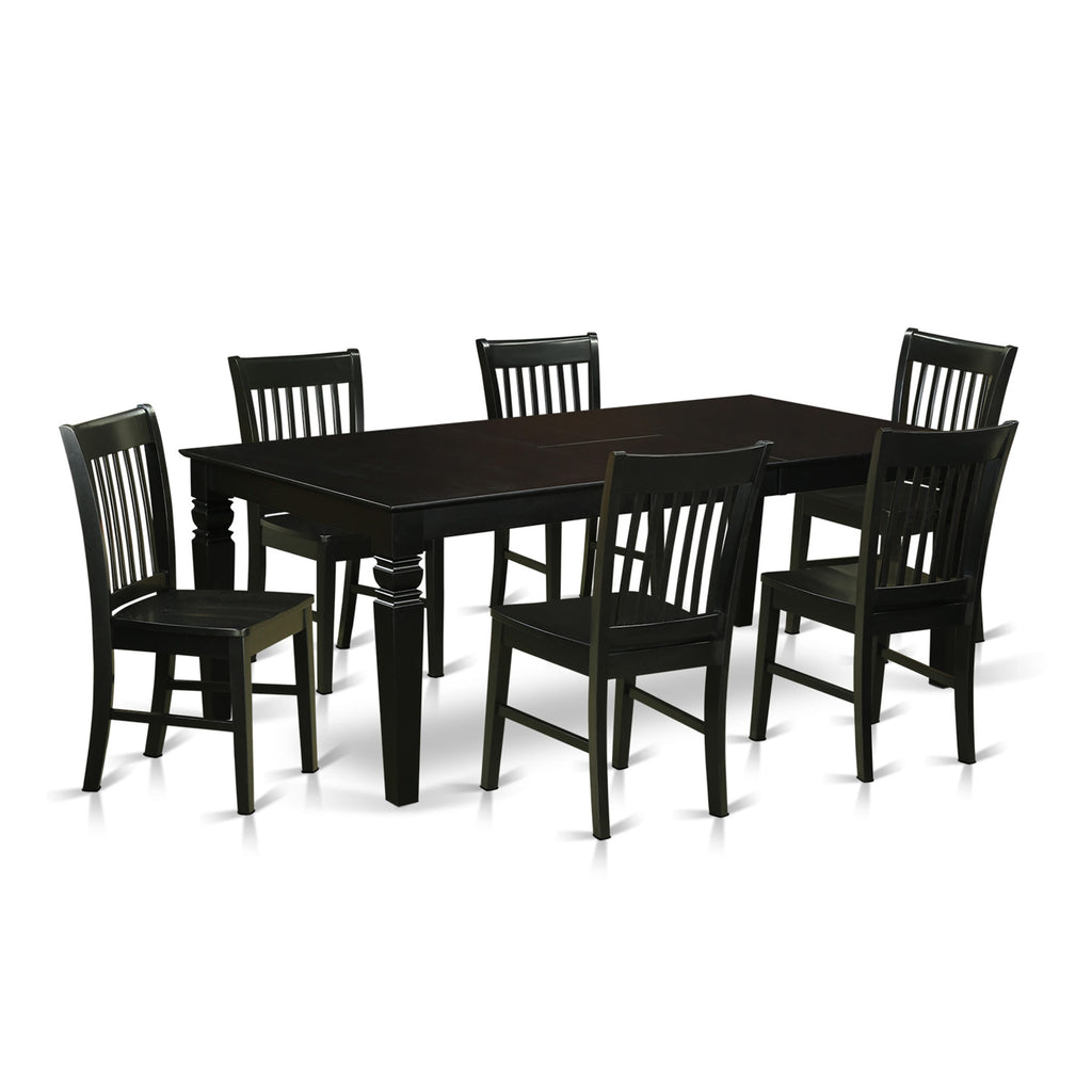 LGNO7-BVS-Z 7-Piece Dining Set with Extendable Table & Chairs – Black Finish, Large Rectangular Design