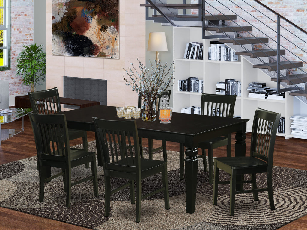 LGNO7-BVS-Z 7-Piece Dining Set with Extendable Table & Chairs – Black Finish, Large Rectangular Design